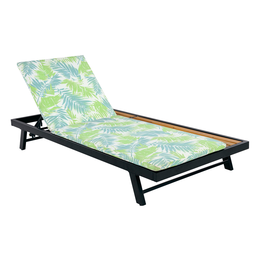 Black Iron + Teak Finish Outdoor Chaise Lounge Set