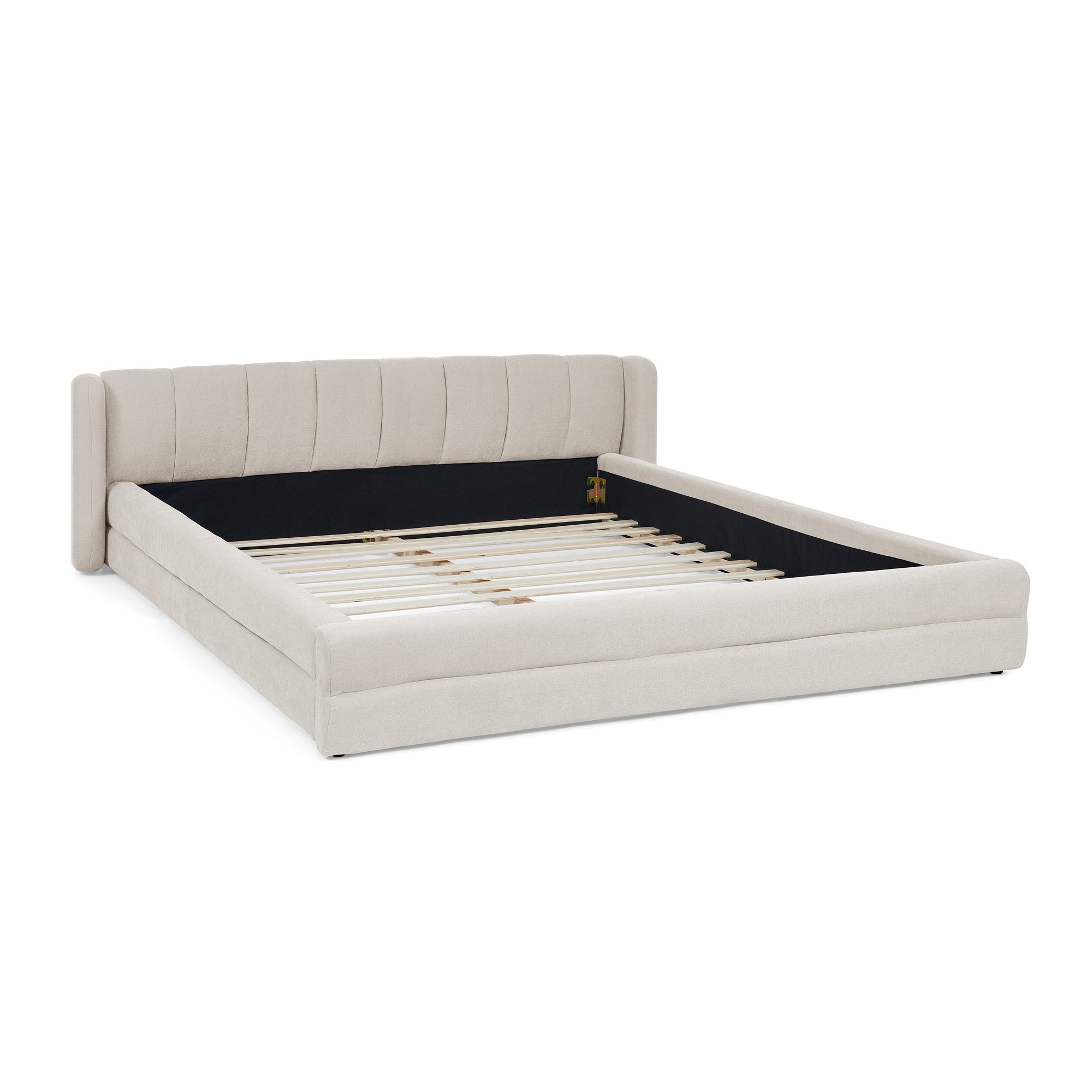 Queen Size Upholstered Bed Frame with Thick Fabric - Beige