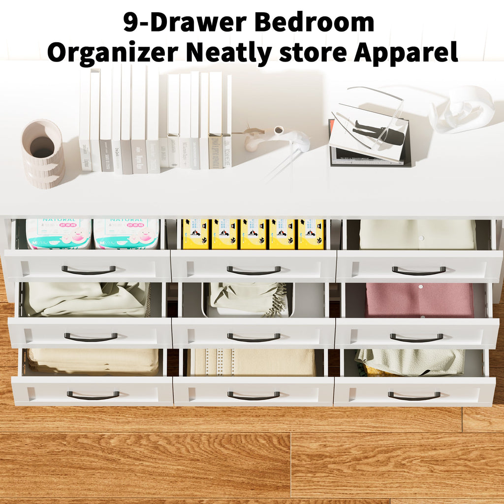 9 Drawer Dresser for Bedroom, Metal Profile Chest of Drawers