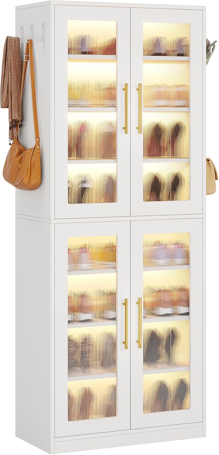 67" Tall White Bookcase with Doors and LED Light