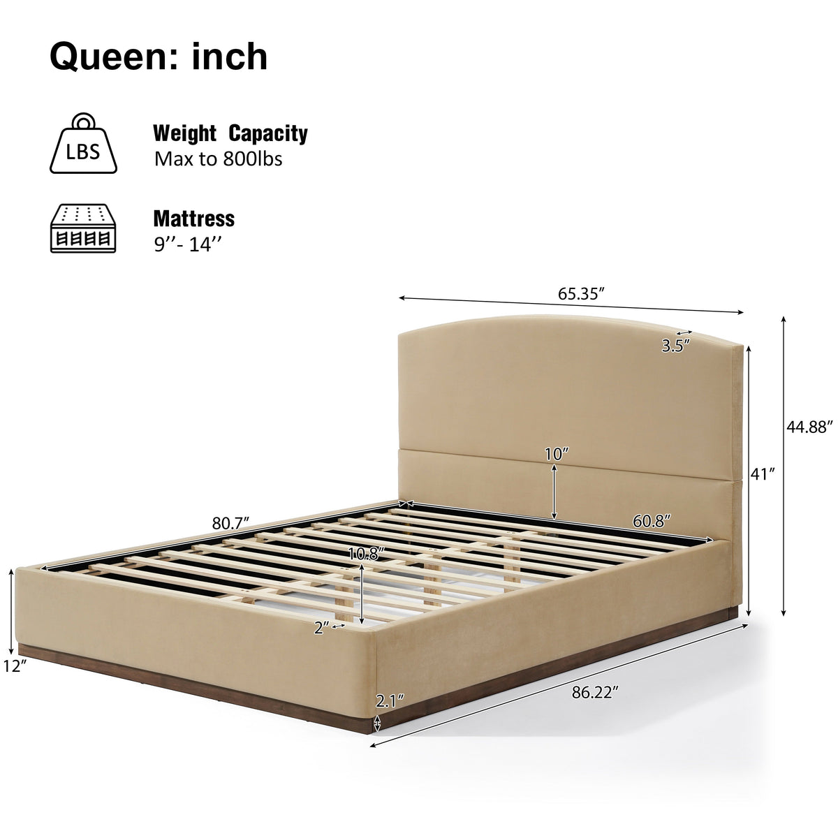Queen Size Upholstered Bed Frame With Velvet Fabric