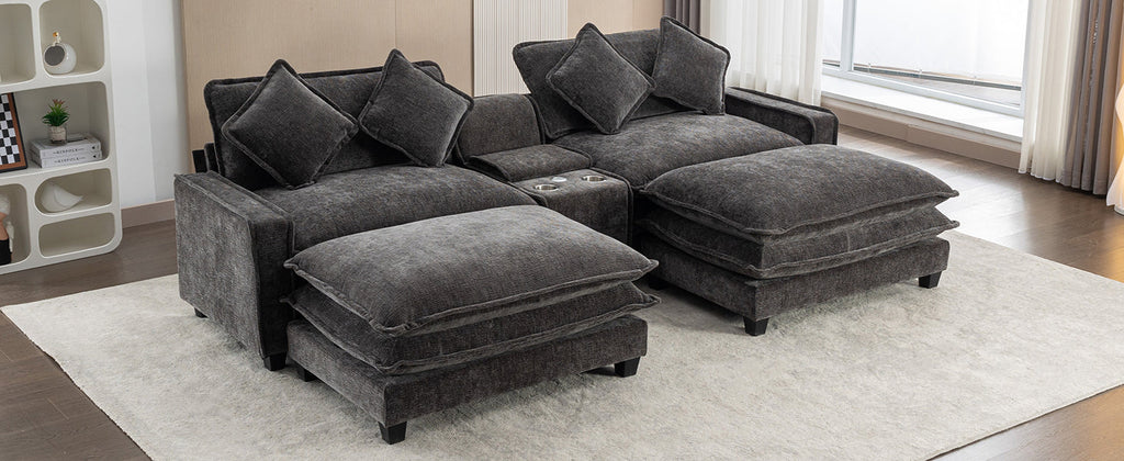 111" Sectional Sofa Chenille Upholstered Sofa