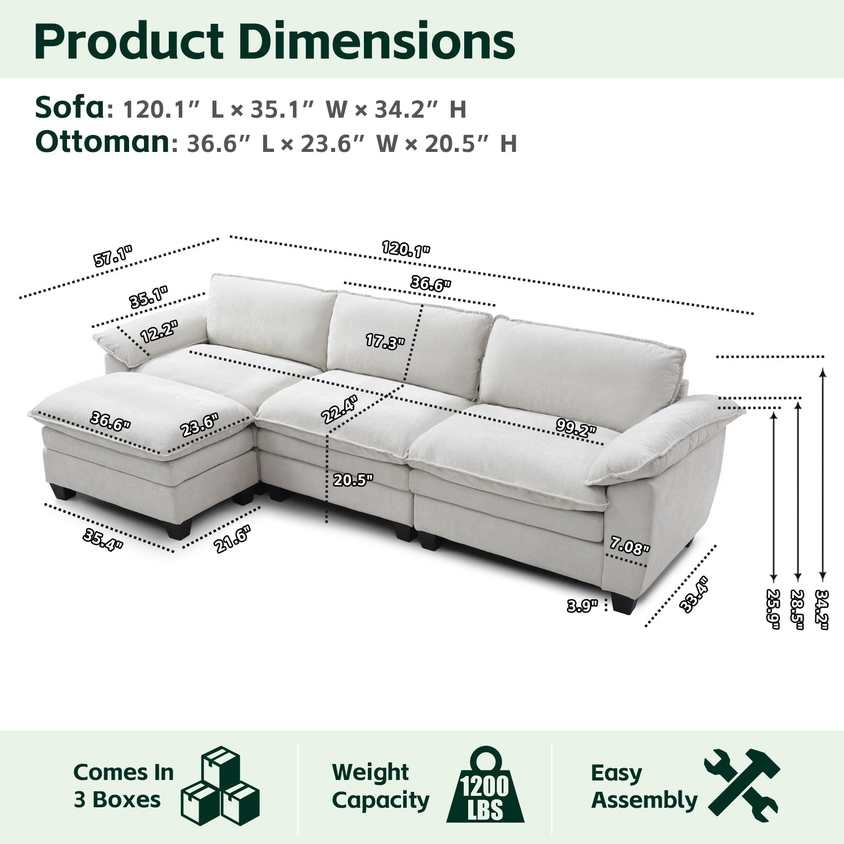 Luxury L Shape Sofa with Ottoman