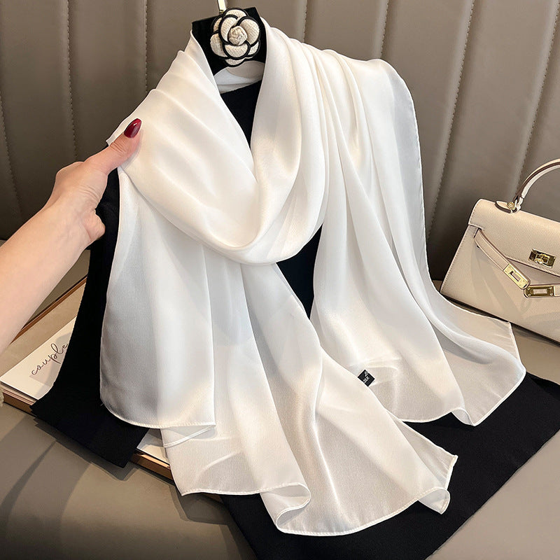 Korean-style Springautumn New Solid-color Summer Sun-protection Beach Scarf Womens Silk Scarf