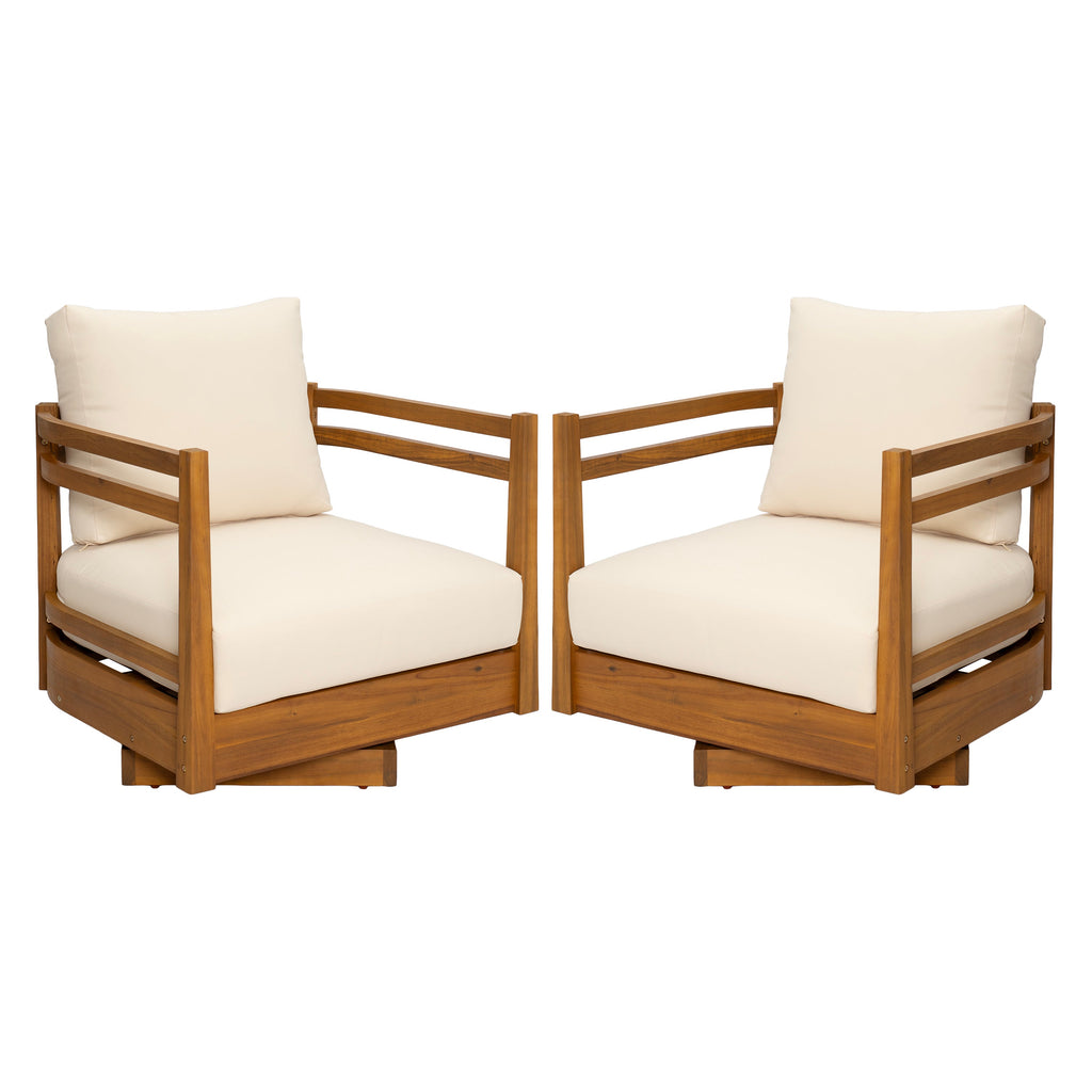 Set of 2 Acacia Wood Outdoor Swivel Chairs with Cushions