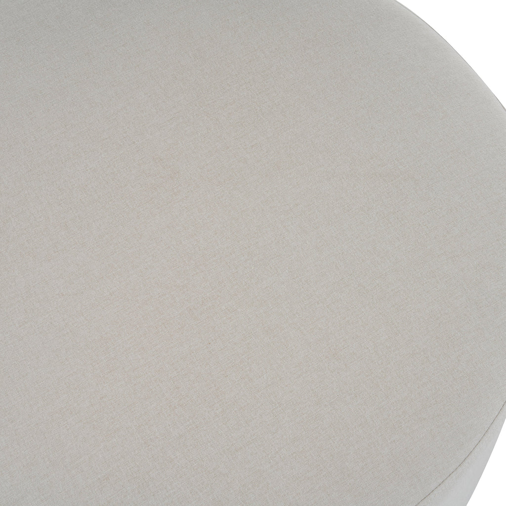 White Fabric Round Ottoman with Wooden Legs