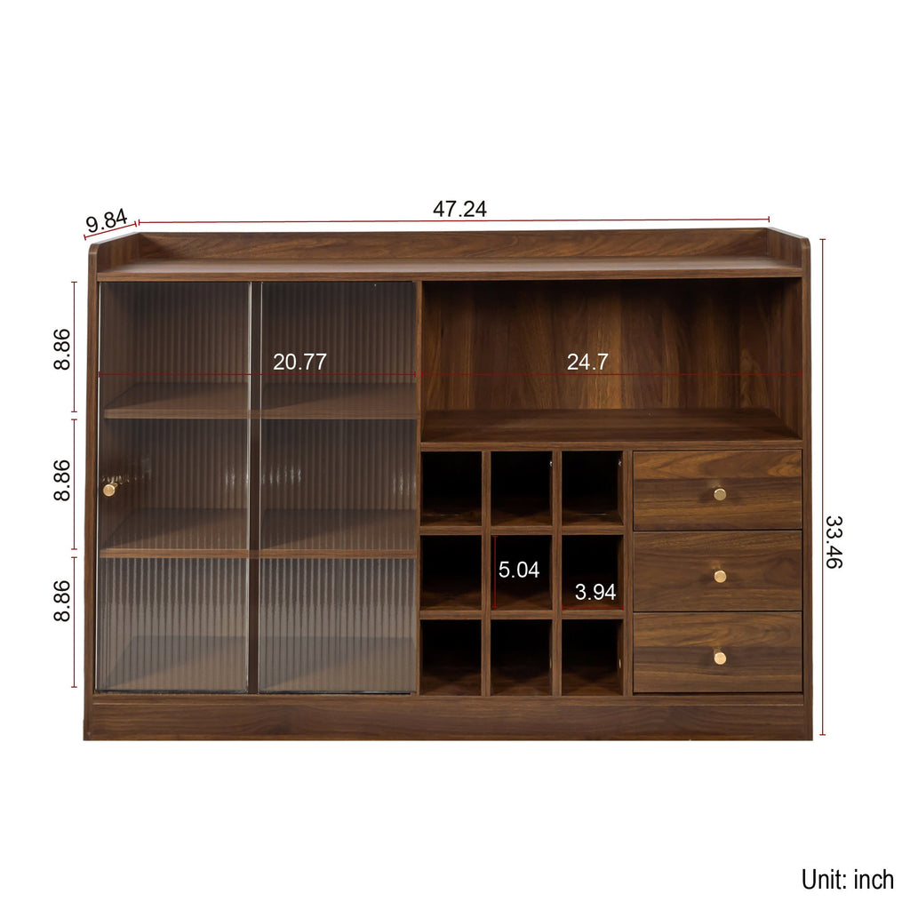 Sideboard With 2 Sliding Striped Glass Doors