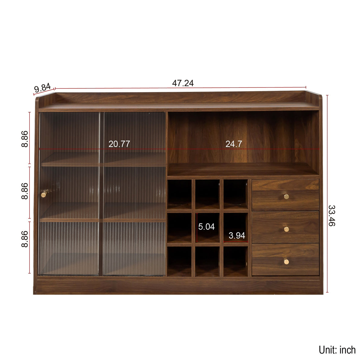 Sideboard With 2 Sliding Striped Glass Doors