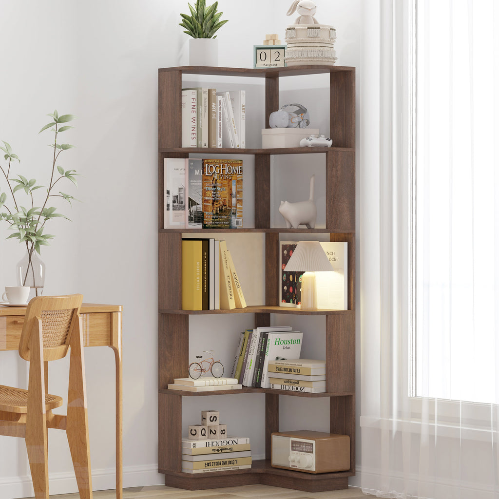 6 Tier Freestanding L-Shaped Corner Bookshelf