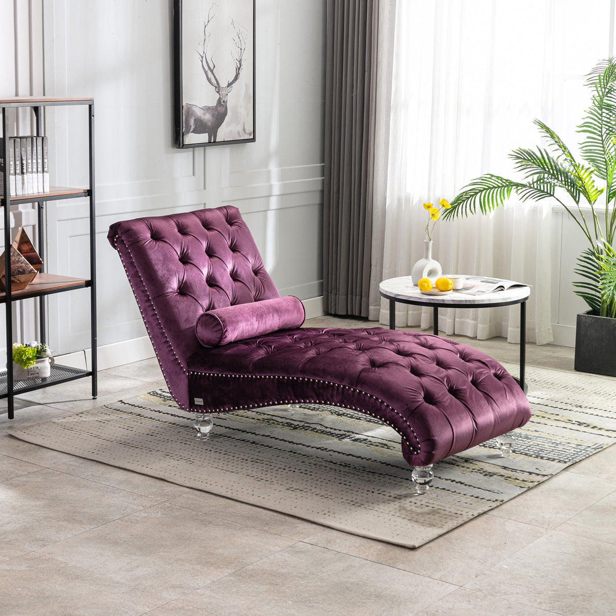 Velvet Chaise Lounge Indoor Chair (Purple Velvet)