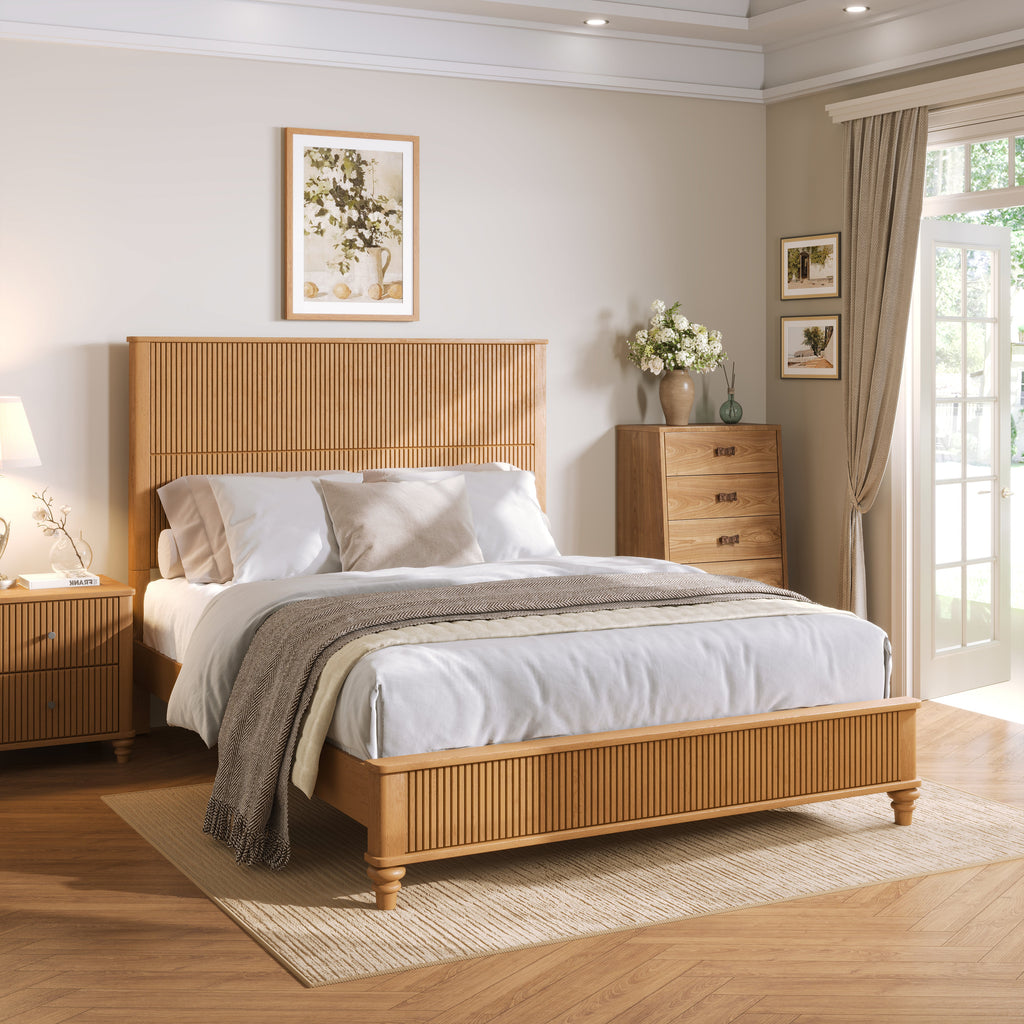 Solid Wood Bed Frame with Tall Headboard