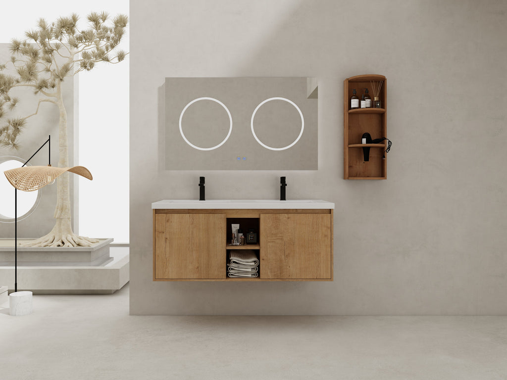 48" Wall-Mounted Bathroom Vanity With Double Sink and Storage Rack