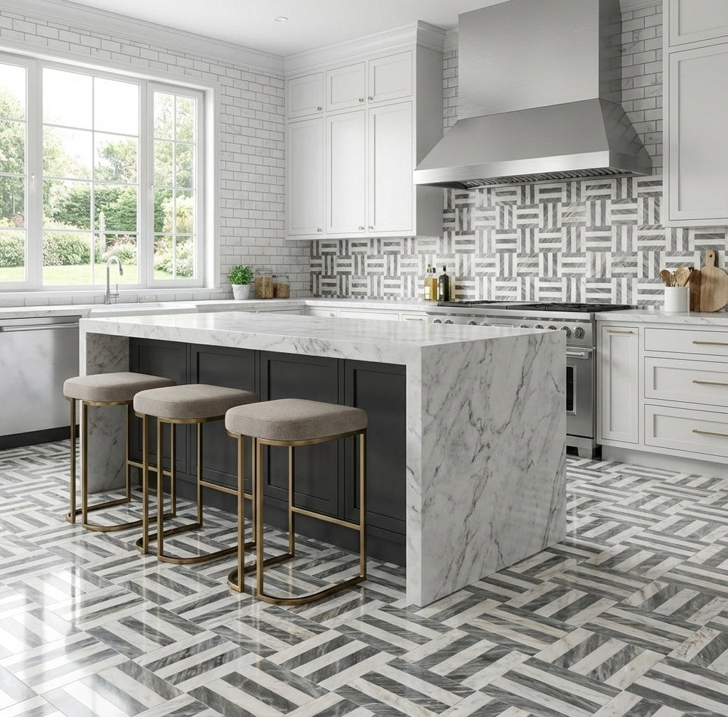 12x12 White Gray Waterjet Marble Tiles