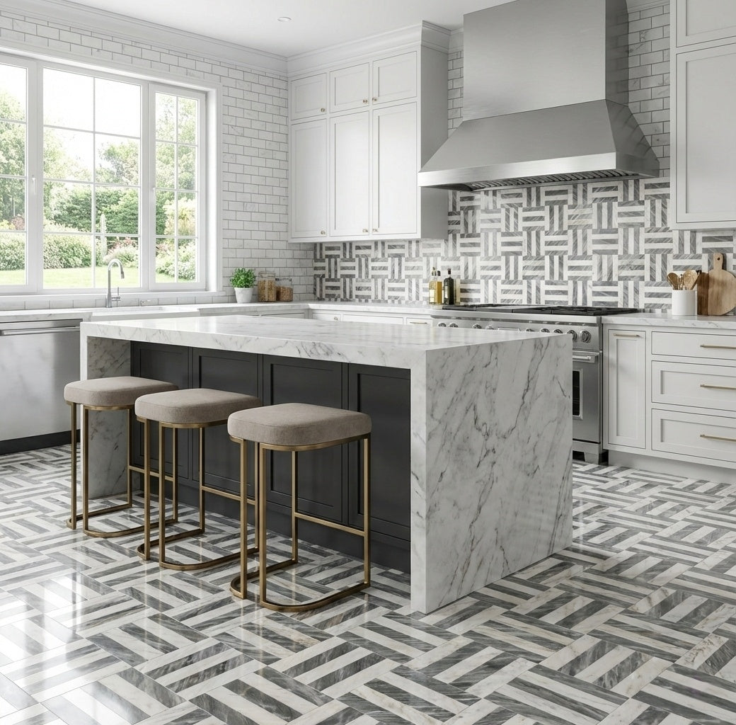 12x12 White Gray Waterjet Marble Tiles