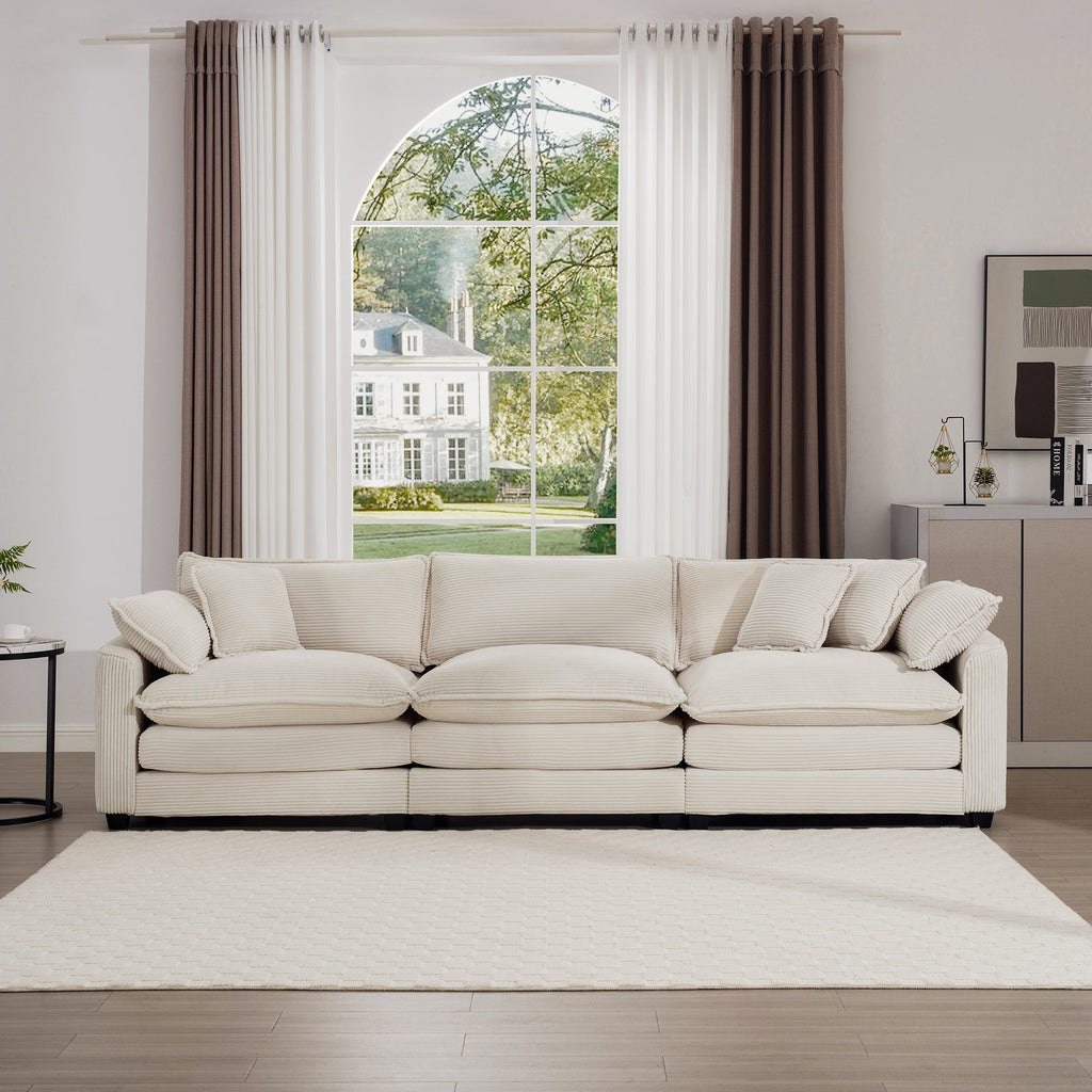 Mid-Century Modern 3-Seater Sectional Sofa with Pillows