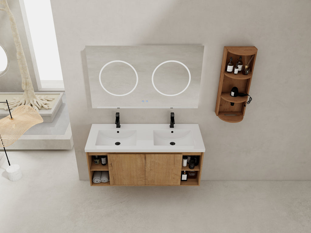 48" Wall-Mounted Bathroom Vanity With Double Sink and Storage Rack