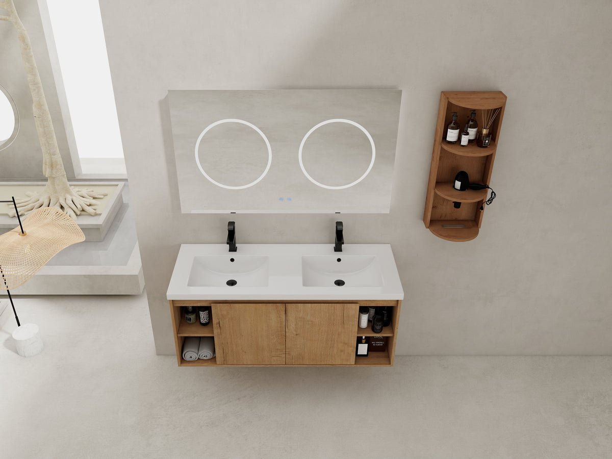 48" Wall-Mounted Bathroom Vanity With Double Sink and Storage Rack