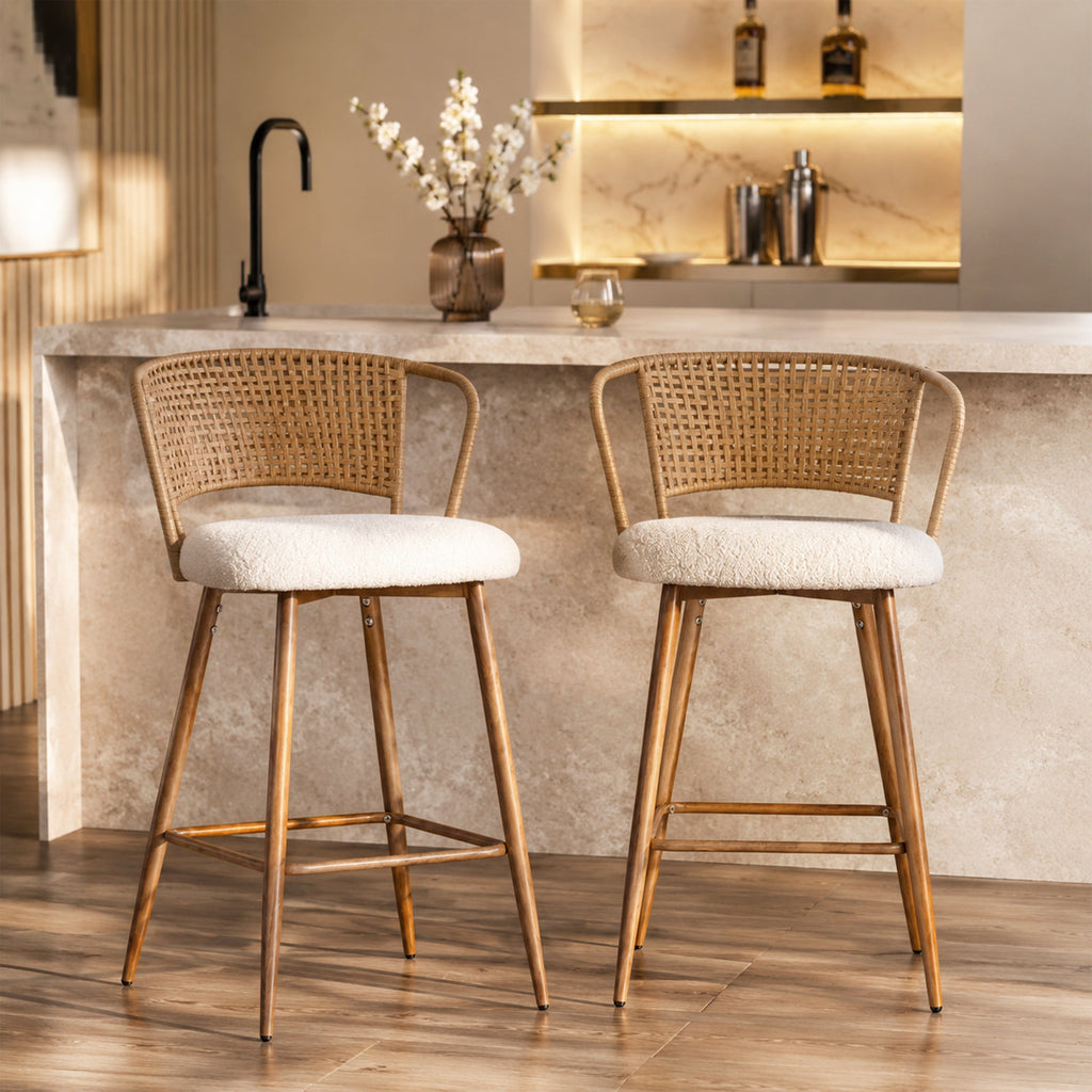 Rattan Backrest Bar Stools Set of 2
