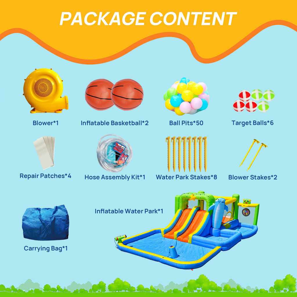9 In 1 Inflatable Bounce House with Blower and Pool