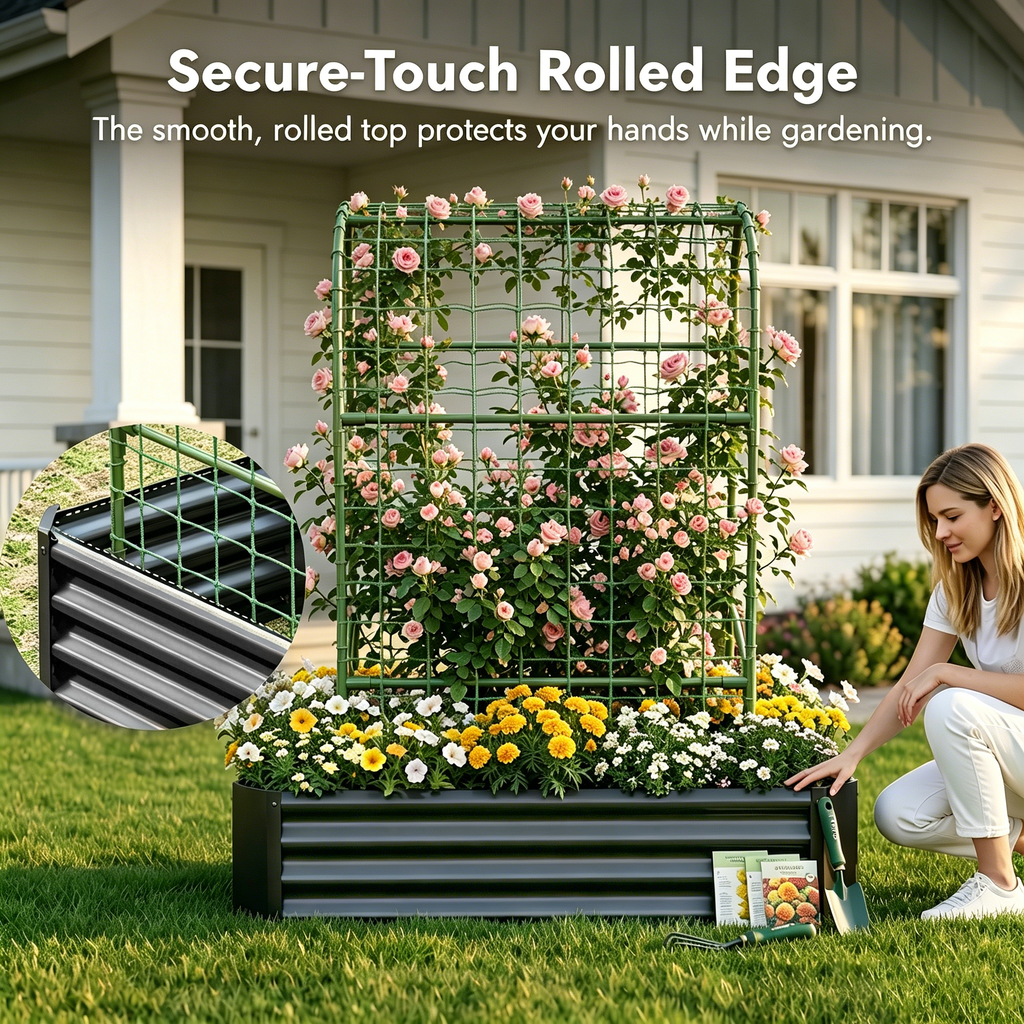 2-in-1 Raised Garden Bed with Trellis