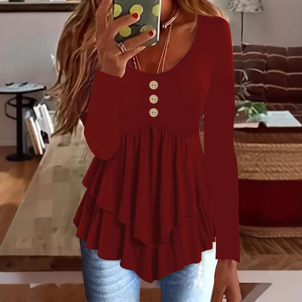 Women's Fashion Three-button Casual Long-sleeved Top
