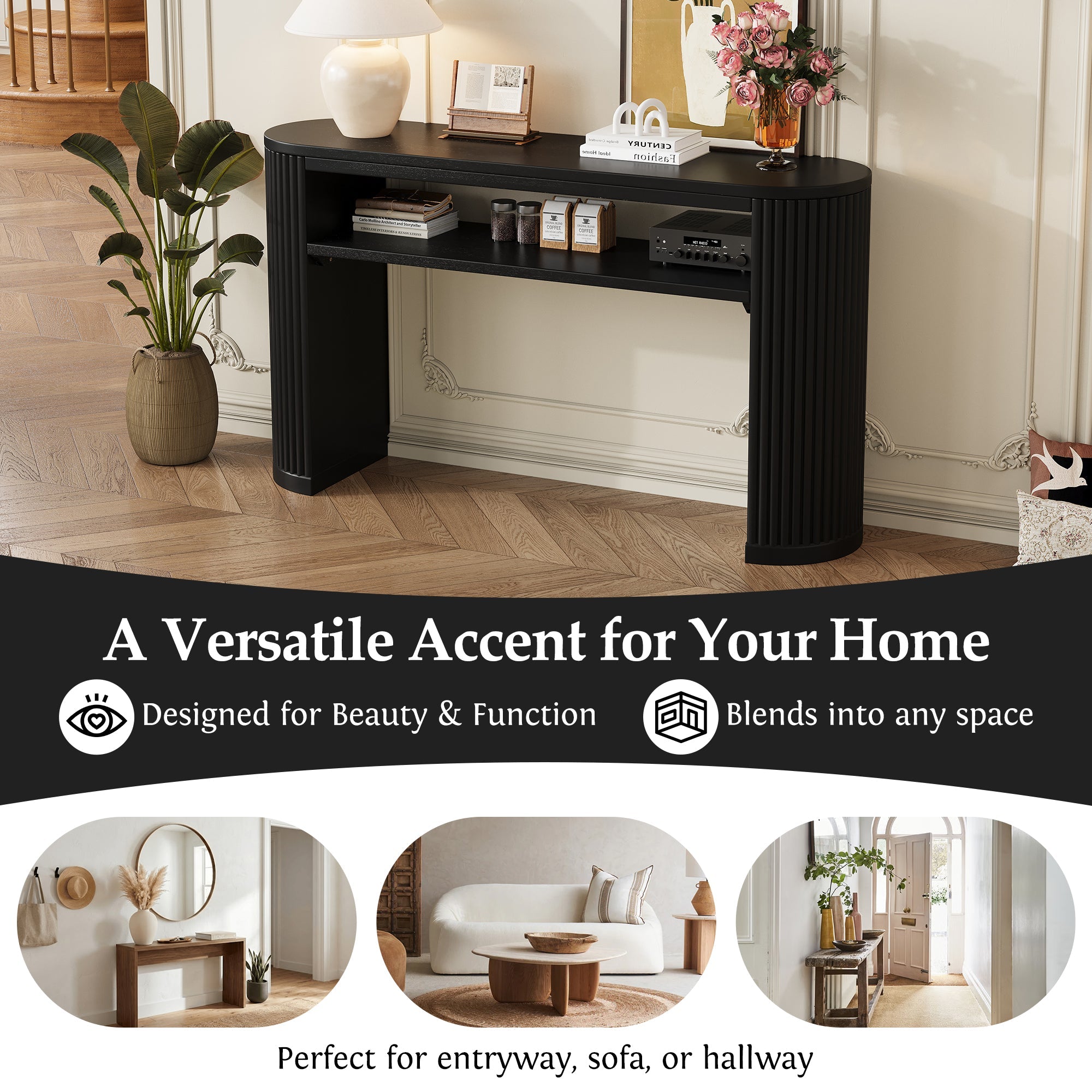 TREXM Rustic Console Table with Fluted Legs