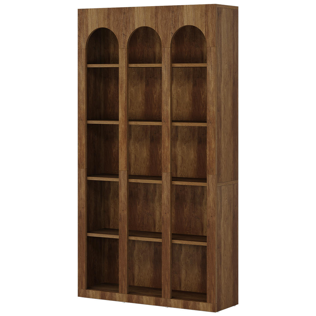 70.87" 5-Tier Rustic Brown Farmhouse Arched Bookcase