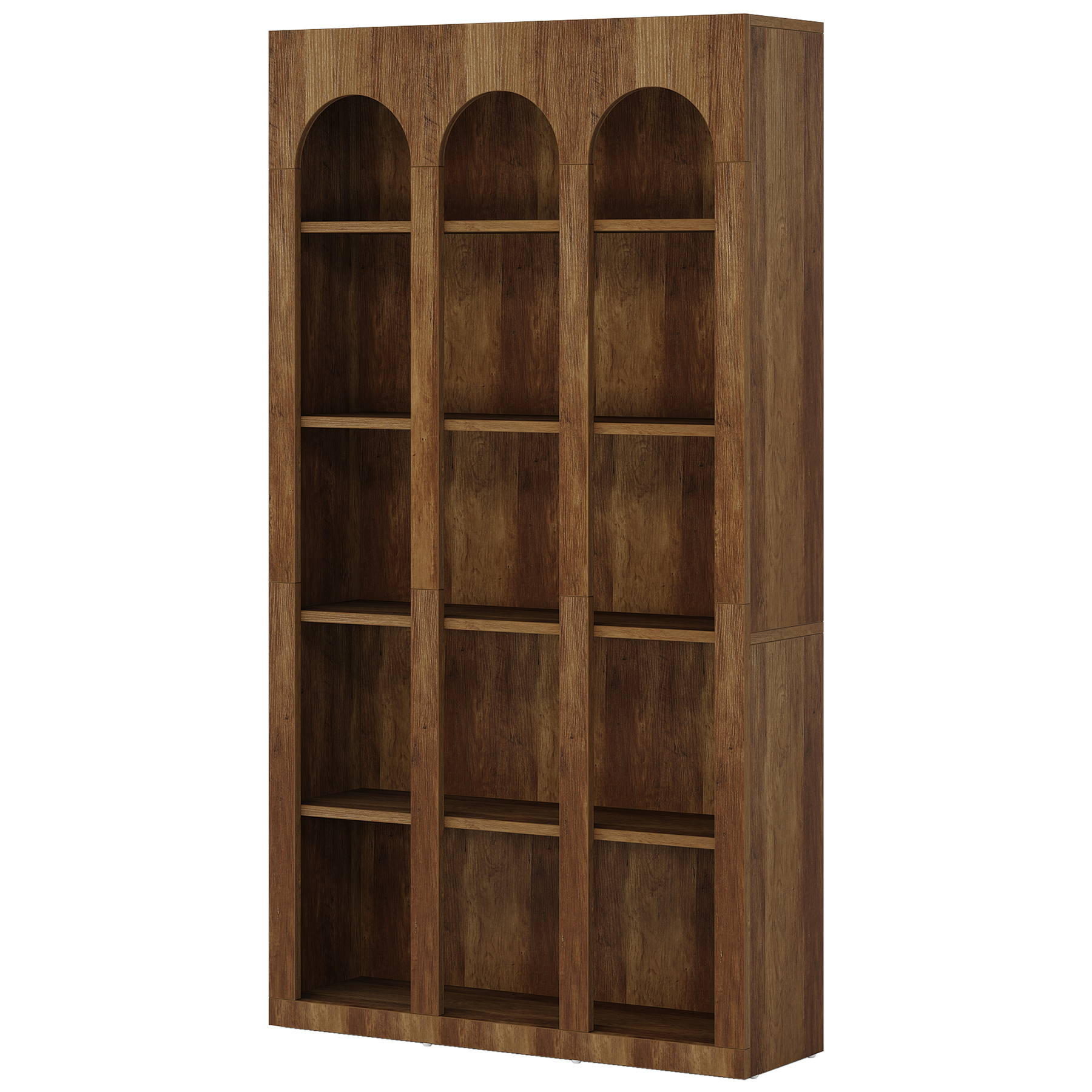 70.87" 5-Tier Rustic Brown Farmhouse Arched Bookcase