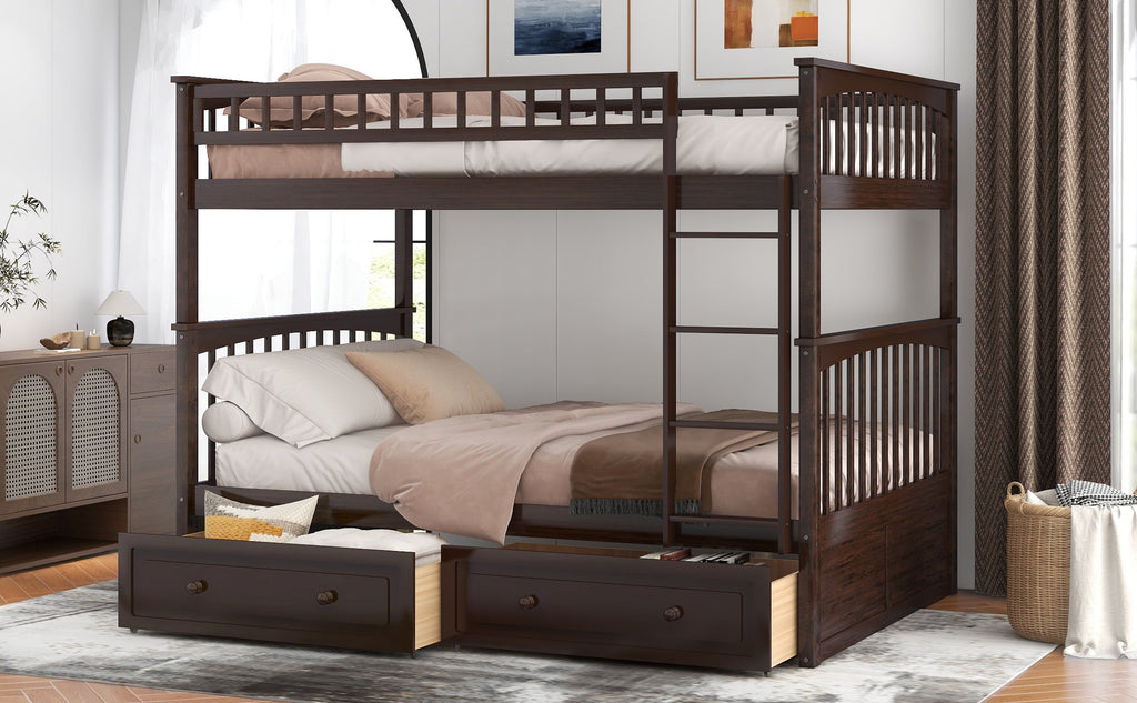Full Over Full Bunk Bed with Drawers, Convertible Beds
