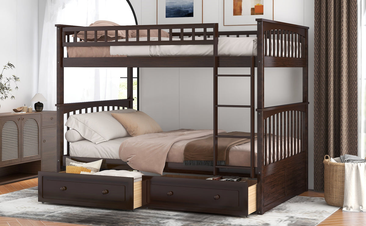 Full Over Full Bunk Bed with Drawers, Convertible Beds