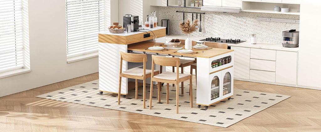 TREXM Extendable Dining Table with Storage and Power Outlet
