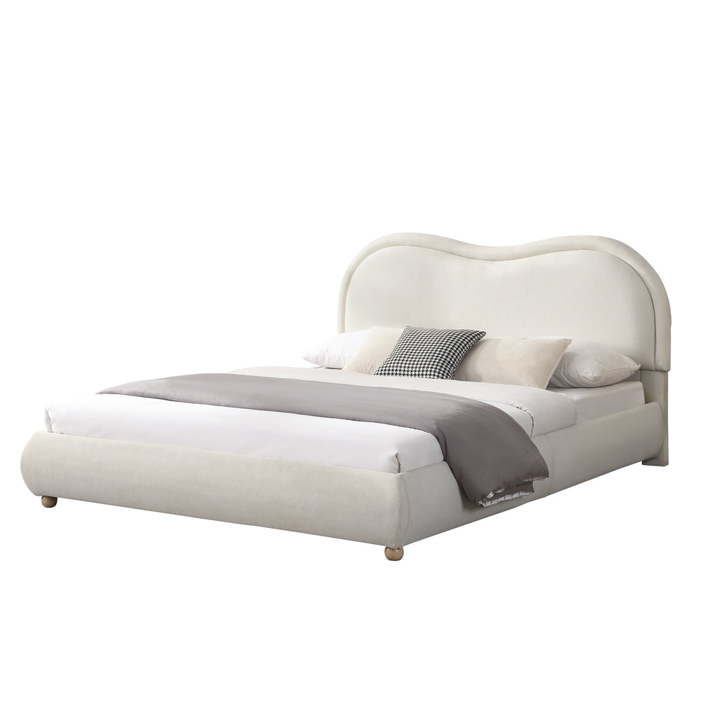 Queen Size Upholstered Platform Bed Frame with Rounded Corners Curved Headboard