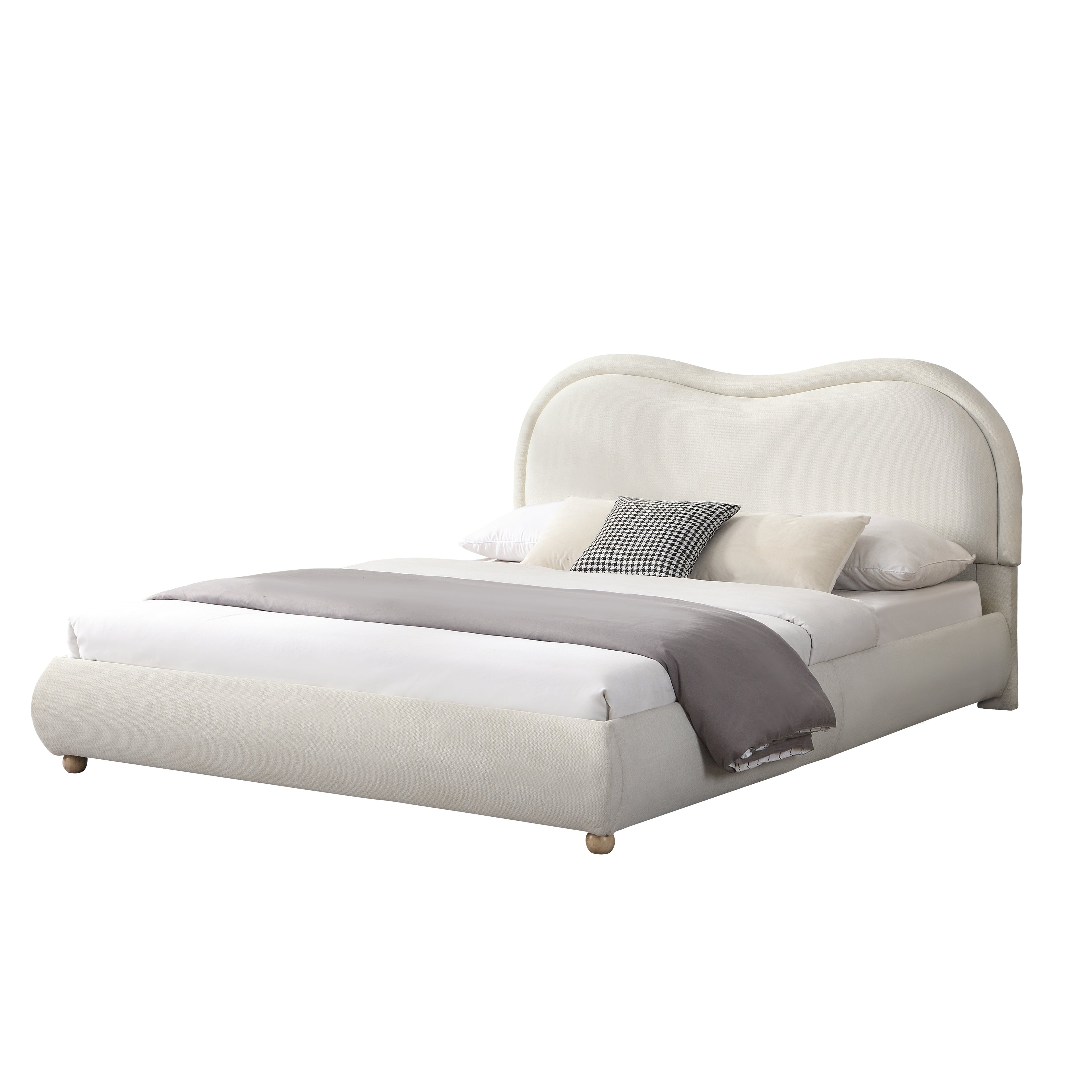 Queen Size Upholstered Platform Bed Frame with Rounded Corners Curved Headboard