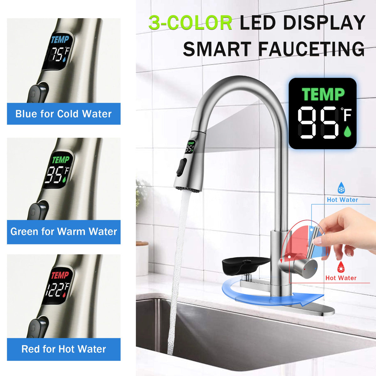 3-in-1 Kitchen Faucet with LED Temperature Display