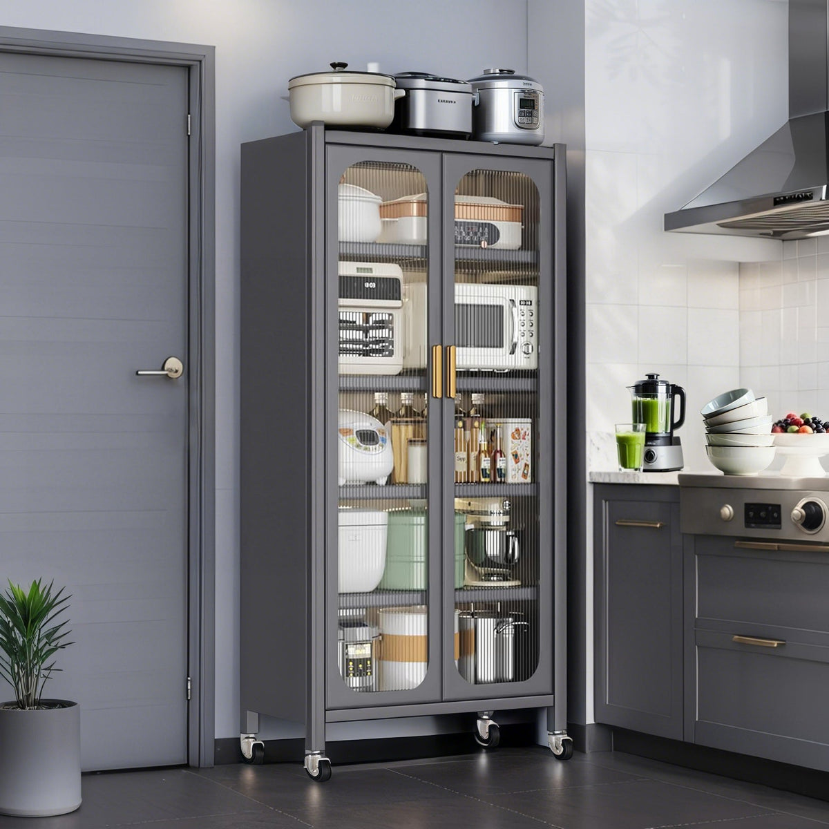 Open-Door Kitchen Shelving Multilevel Storage Cabinet
