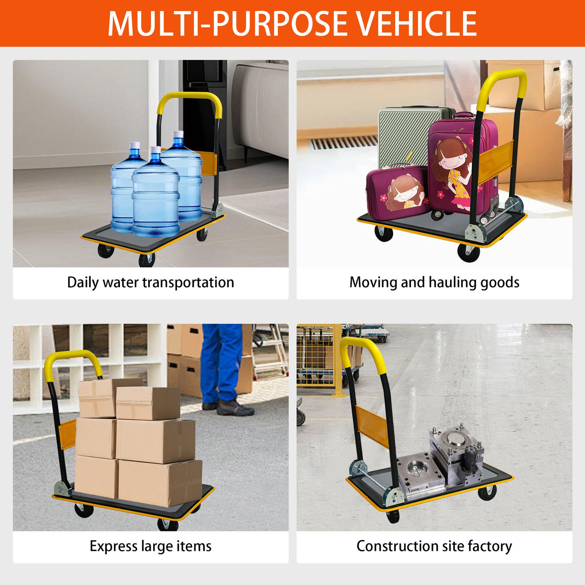 Flatbed Cart with 330lbs Heavy Duty Capacity