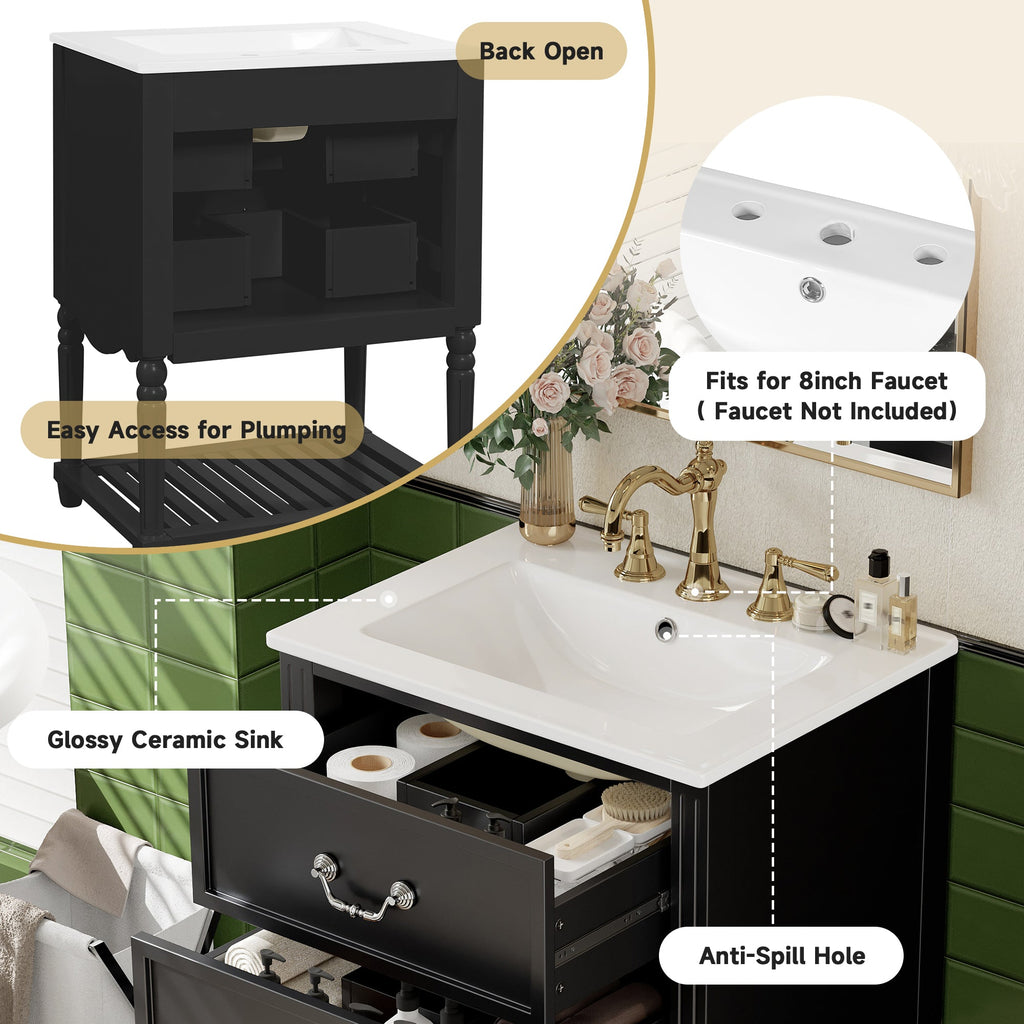 24" Bathroom Vanity with Ceramic Sink