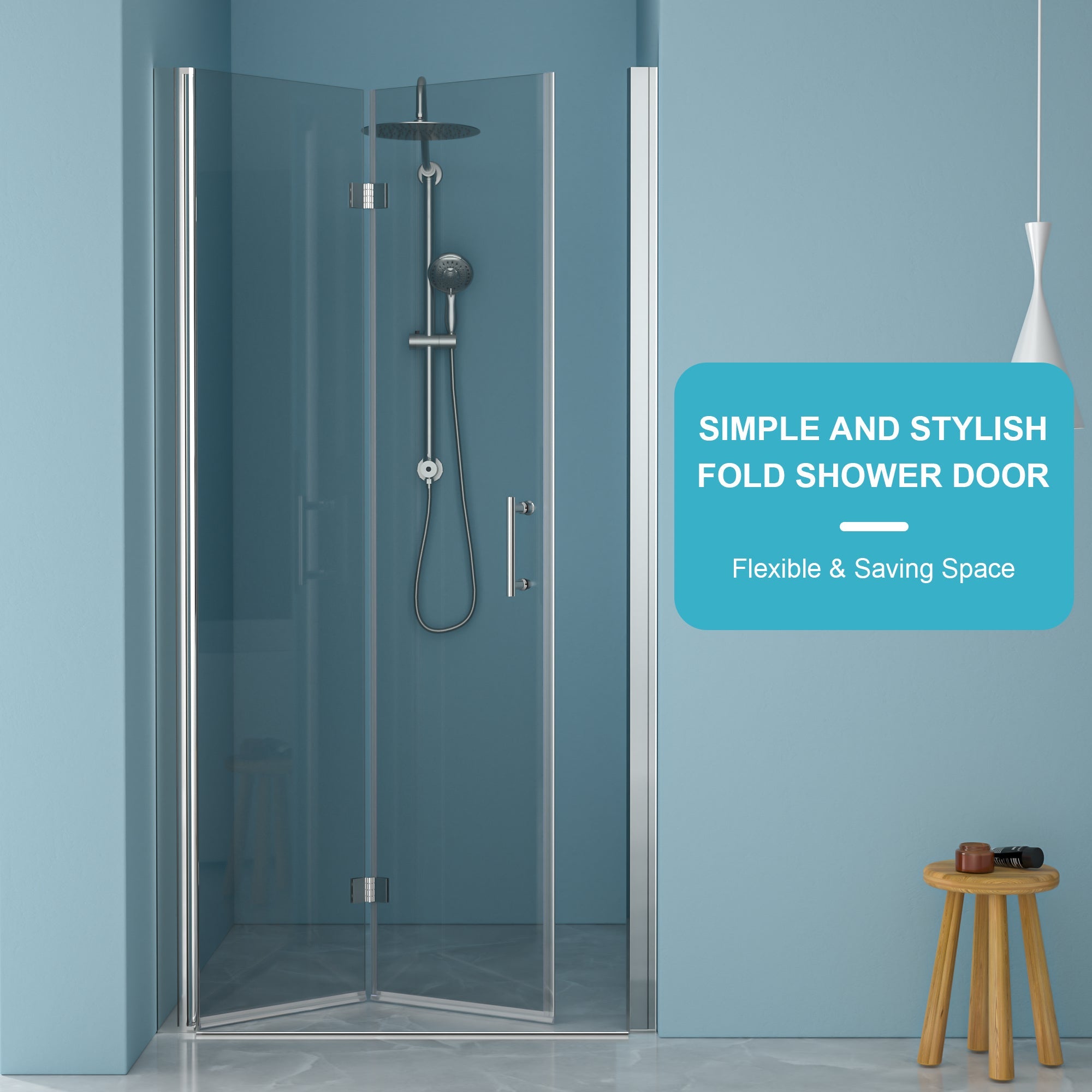 30"W x 72"H Fold Frameless Shower Door with Tempered Glass