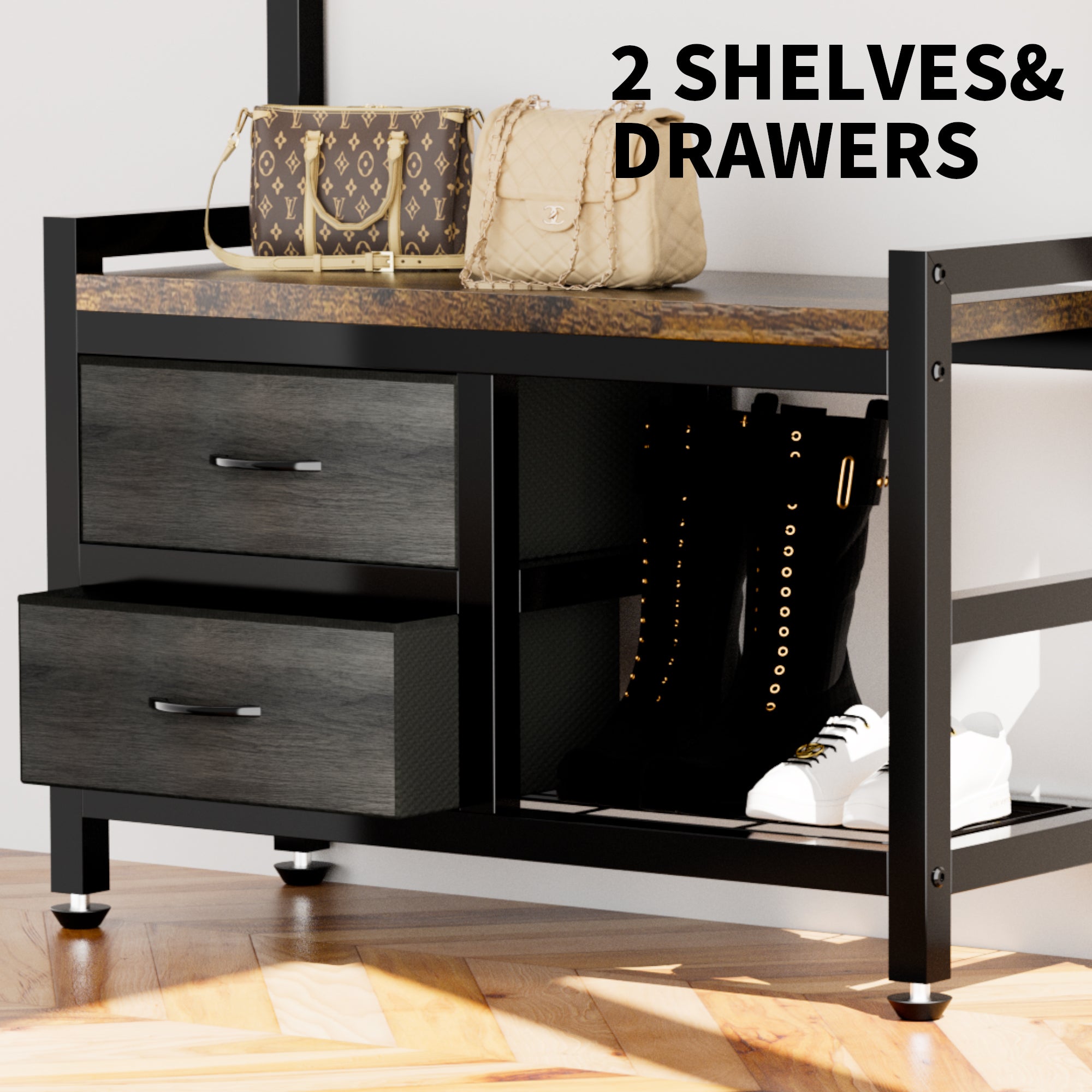 33.1" Wide Hall Tree with 2 Movable Drawers and Shoe Storage