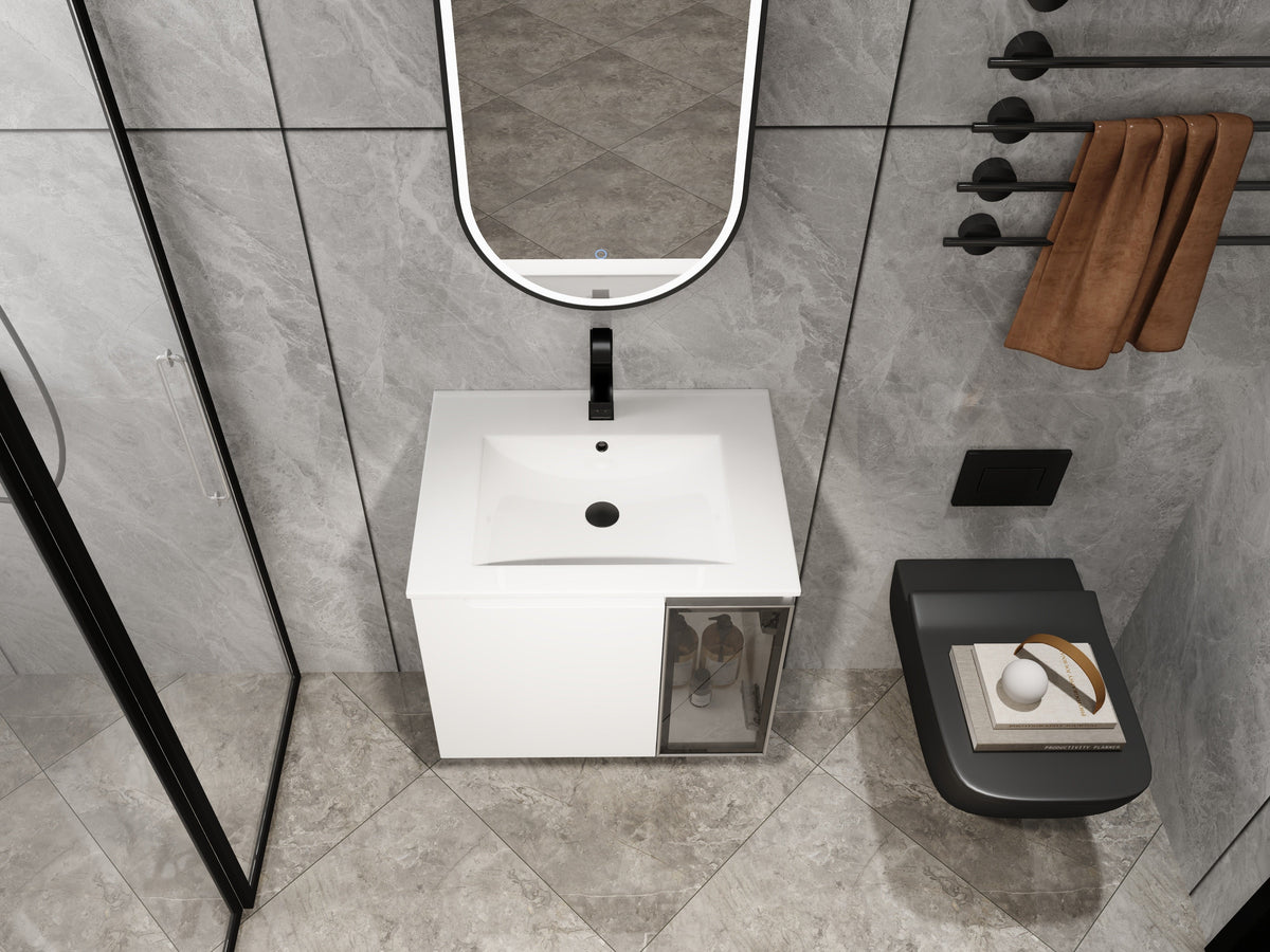 24" Wall-Mounted Bathroom Vanity With Ceramic Sink