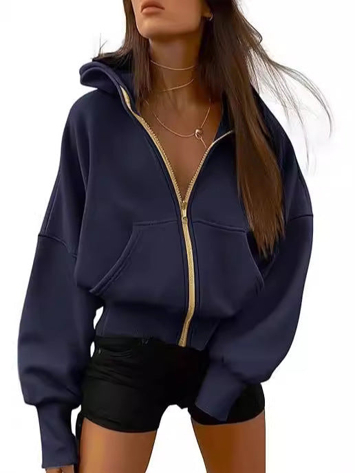 2026 Autumn Winter New Women's Fashion Zipper Hooded Long Sleeve Short Sportswear Casual Plush Hoodie