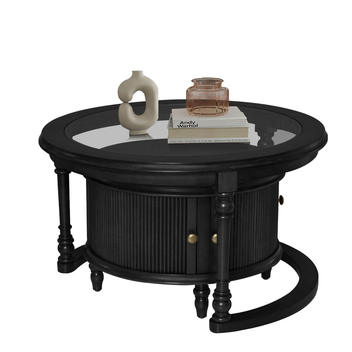 Modern Nesting Coffee Table Set with Glass and Solid Wood Frame