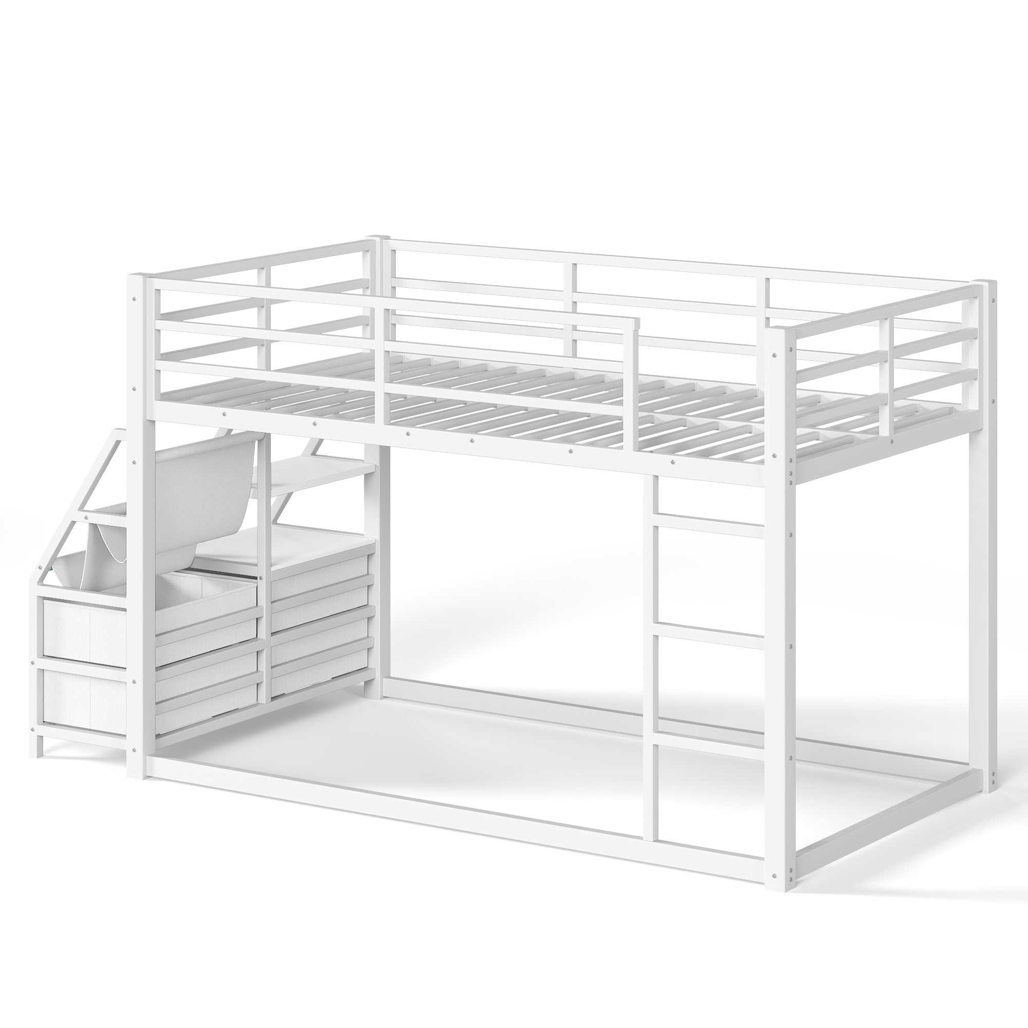 Twin Over Twin Bunk Bed with Storage Shelves and LED Lights