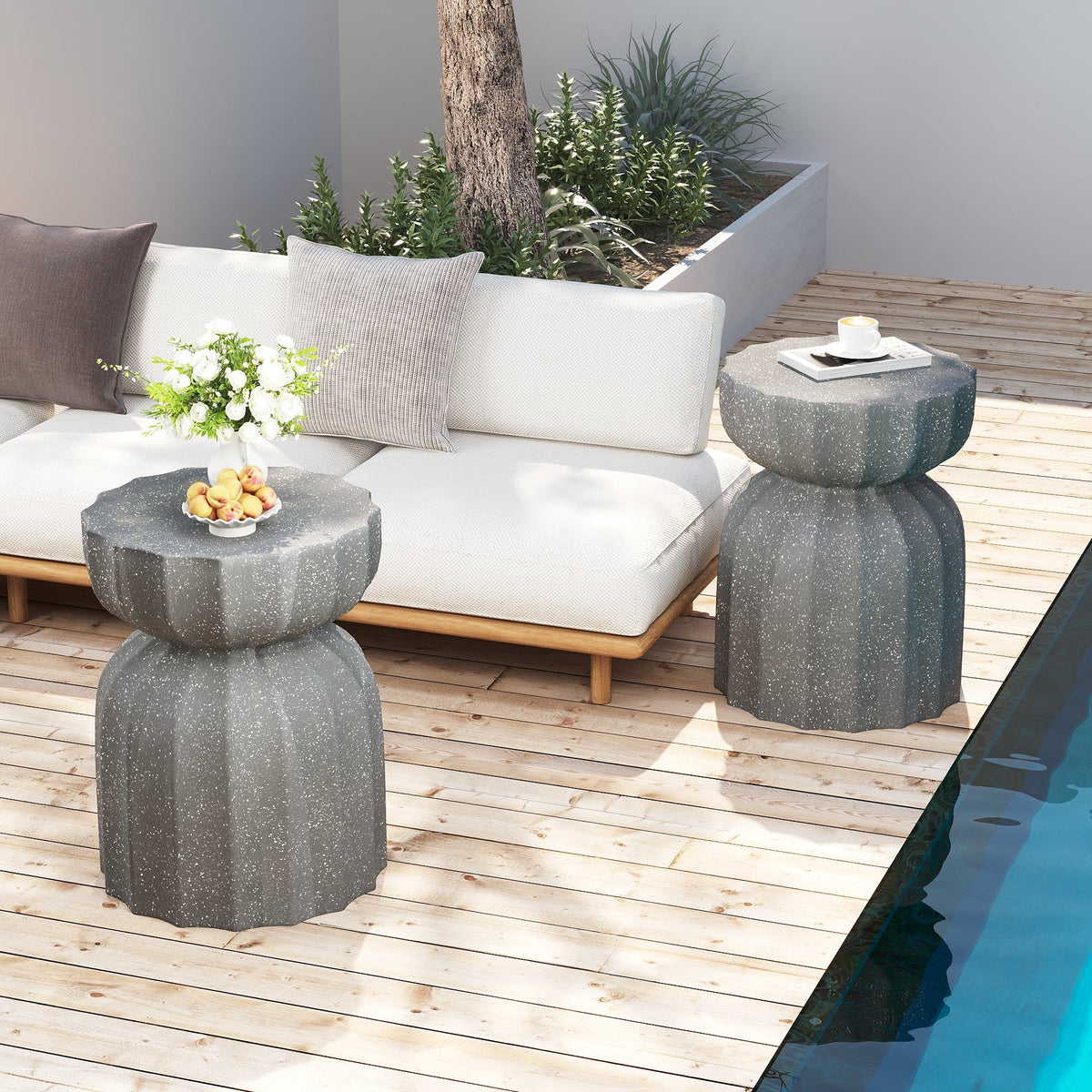 13" Modern Outdoor and Indoor Waterproof Coffee Table and Side Table Set