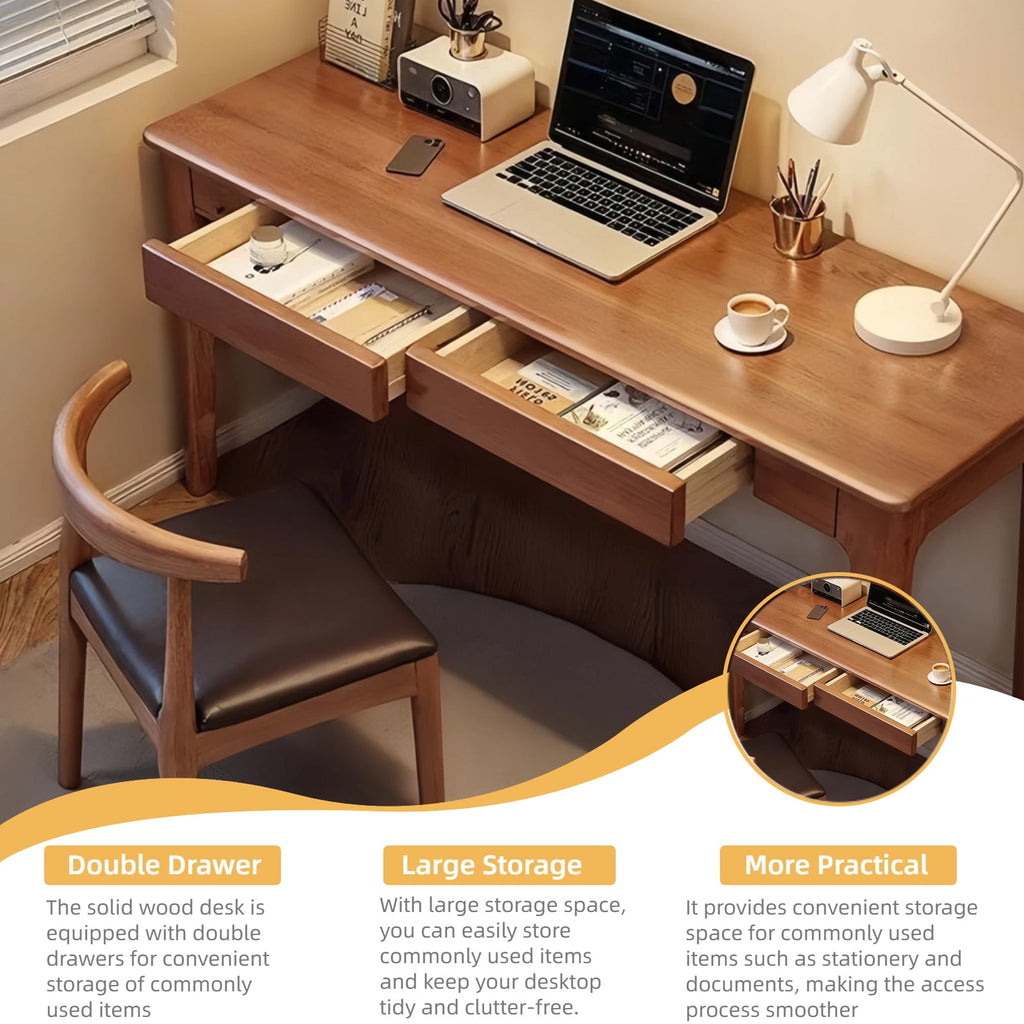 Solid Wood Desk with Drawers, Standing Desk