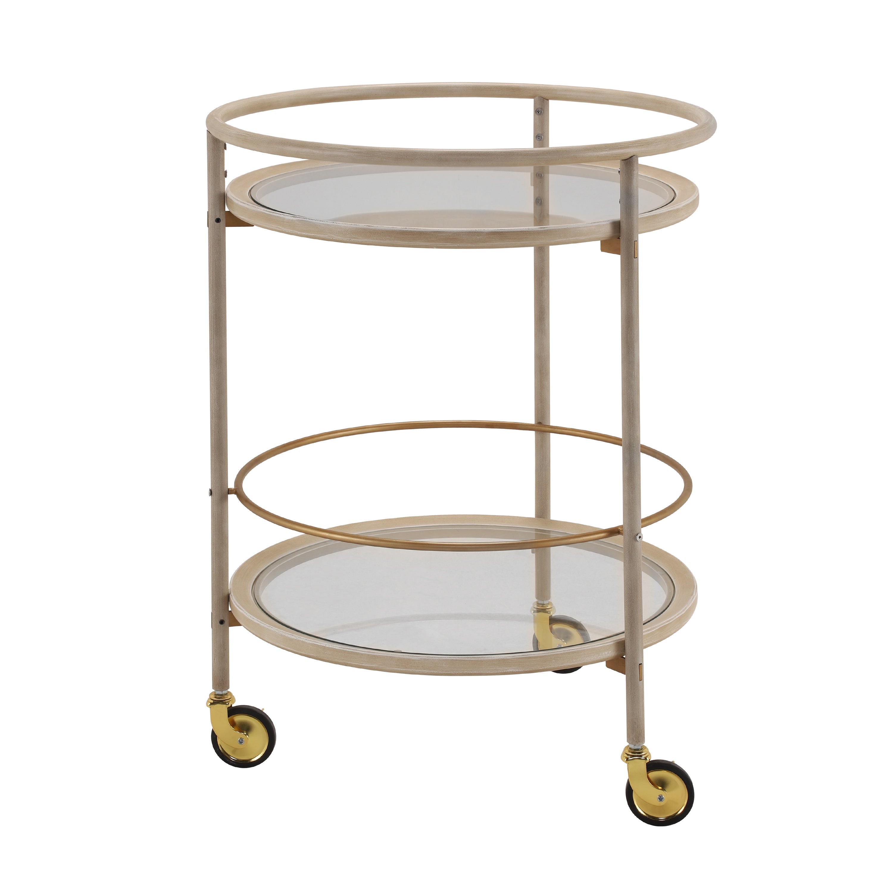 Round Bar Cart with Tempered Glass Shelves