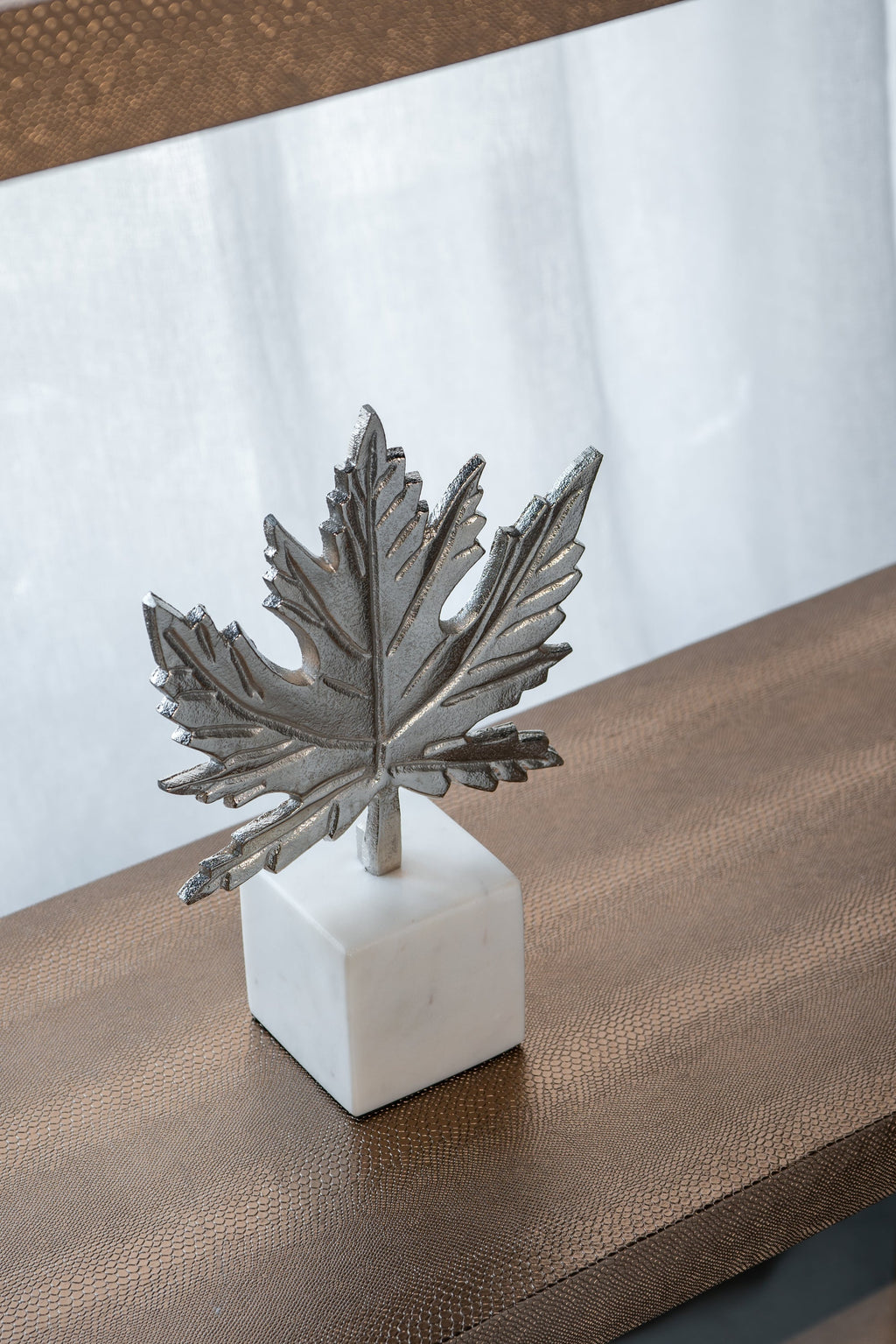 7x3x10.5" Aluminum Leaf On Marble Base