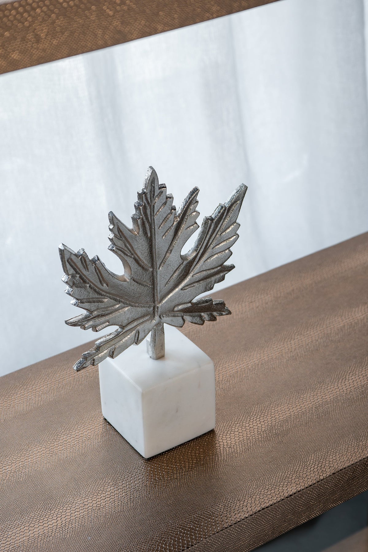 7x3x10.5" Aluminum Leaf On Marble Base