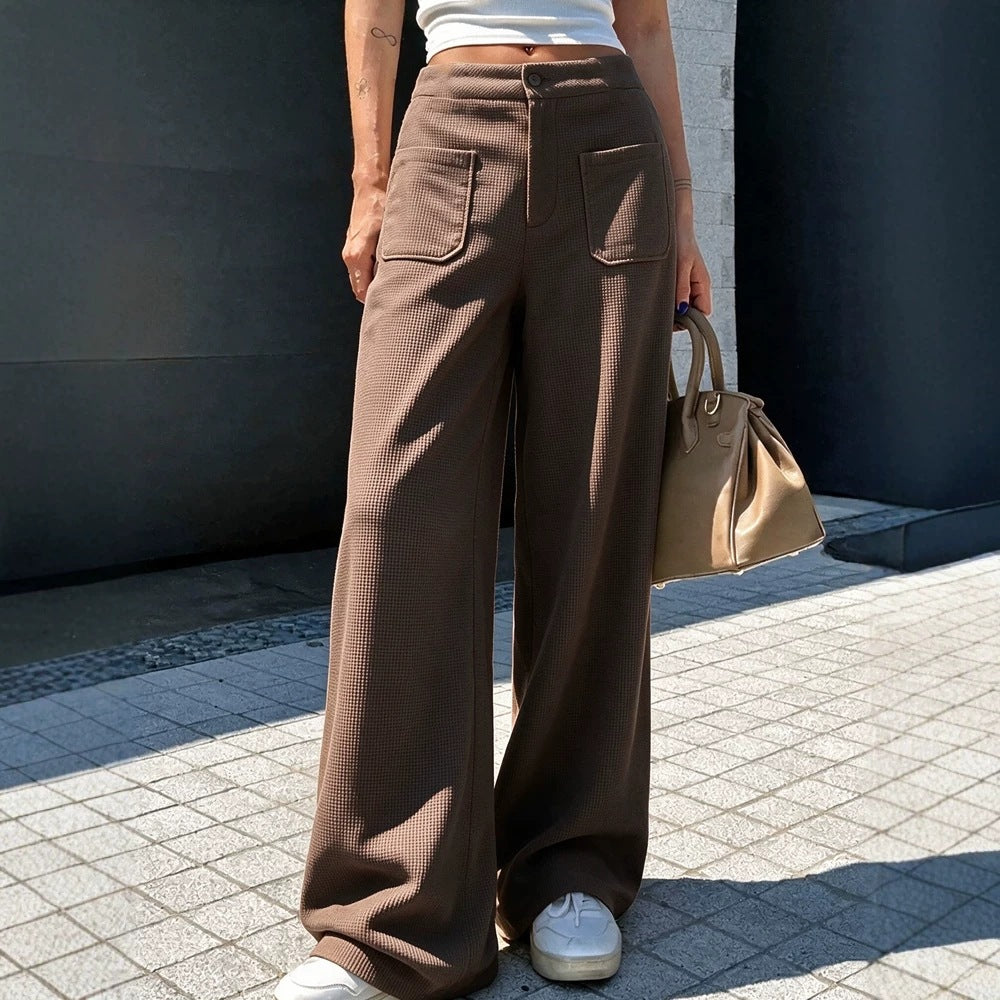 Women's Casual Loose-fit Waffle-knit Multi-color Wide-leg Pants