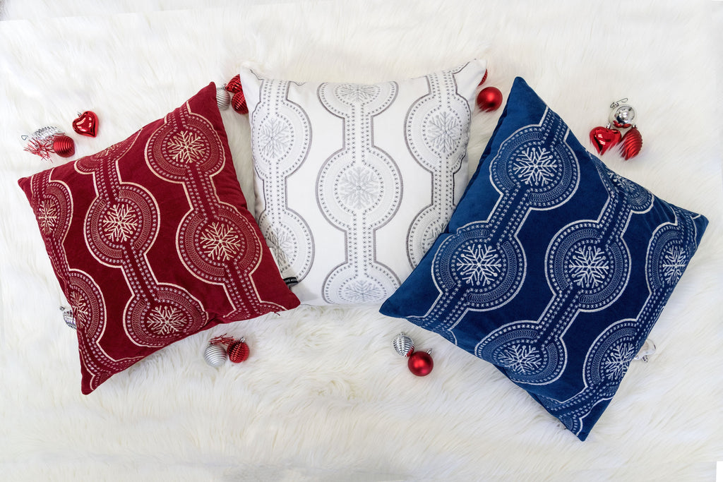 Red Holiday Embroidered Velvet Throw Pillow with Insert - Set of 2